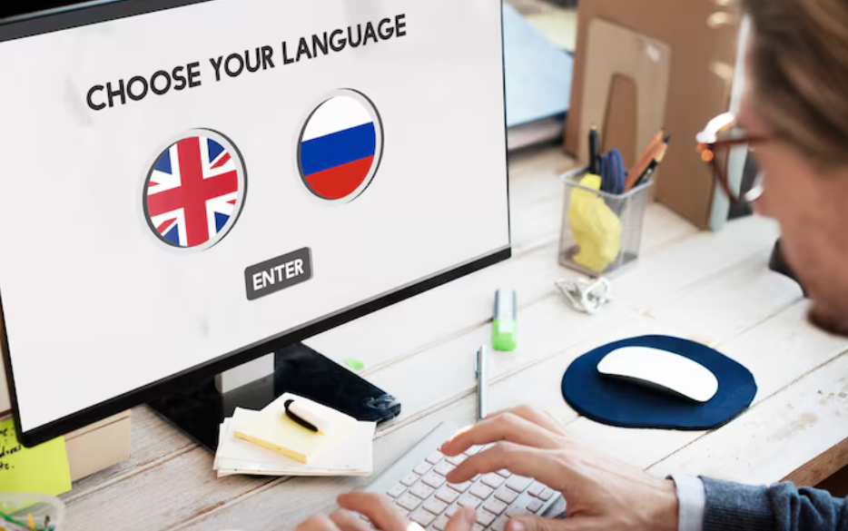 user selecting language on screen showing translation technology accuracy