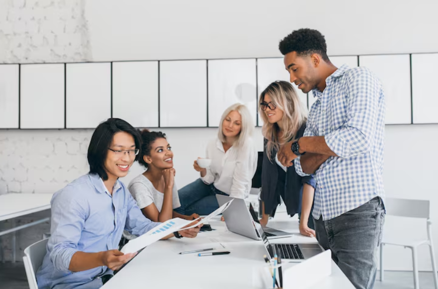 Diverse professionals collaborating, representing global job trends across industries